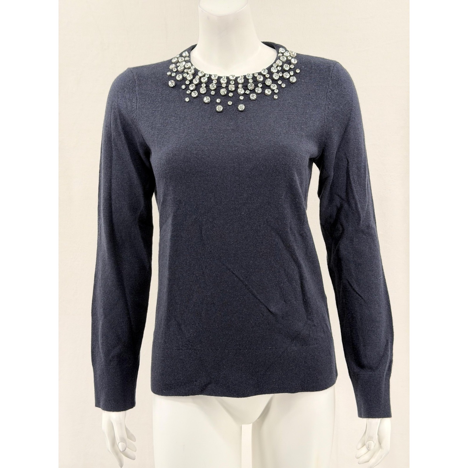 Kate Spade Sweater Women Small Navy Do Wonders Embellished Wool Preppy Holiday